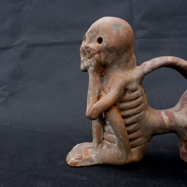 Moche Pre-Columbian Ceramic Whistle with Skeleton Design - Image 7
