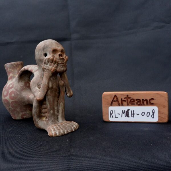 Moche Pre-Columbian Ceramic Whistle with Skeleton Design - Image 12