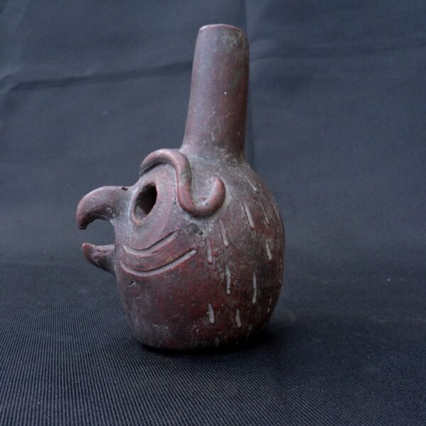 Pre-Columbian Moche Ceramic Whistle with Bird Head Design - Image 2