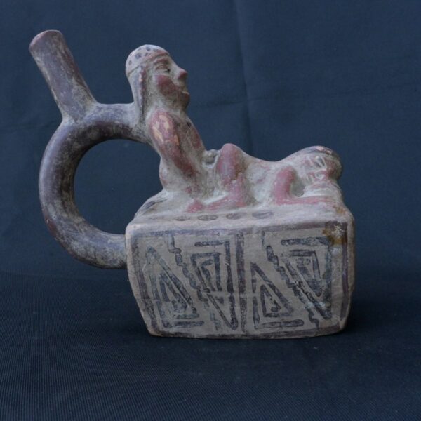 Pre-Columbian Moche Erotic Ceramic Bottle Artifact - Image 4