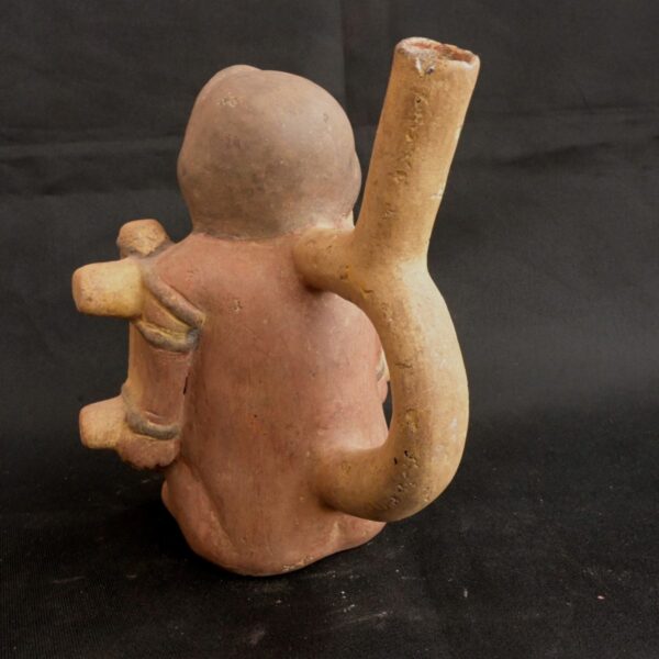 Pre-Columbian Moche Ceramic Bottle with Human Figure - Image 3