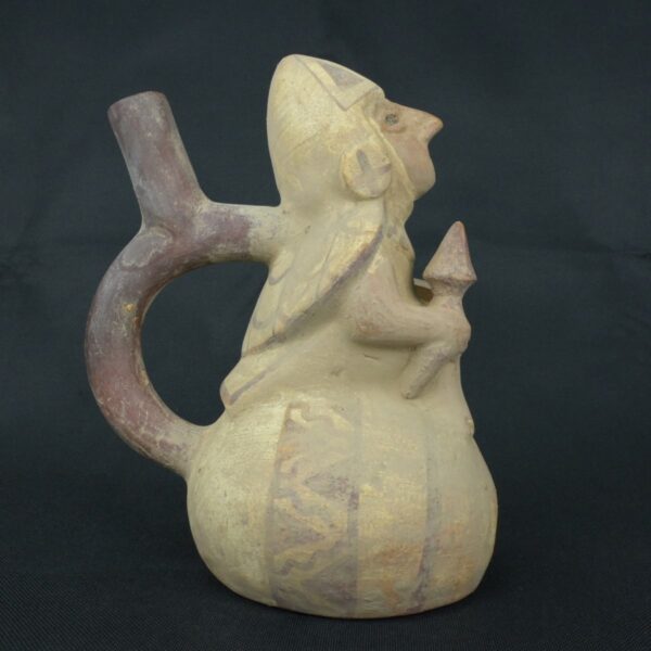Pre Columbian Moche Ceramic Warrior Vessel Ceremonial Artifact Peru - Imagen 5