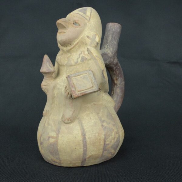 Pre Columbian Moche Ceramic Warrior Vessel Ceremonial Artifact Peru - Imagen 8
