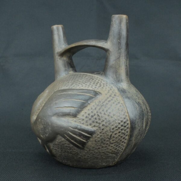 Pre Columbian Moche Black Ceramic Bottle Ritual Artifact Peru - Imagen 2