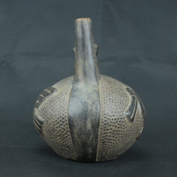 Pre Columbian Moche Black Ceramic Bottle Ritual Artifact Peru - Imagen 3