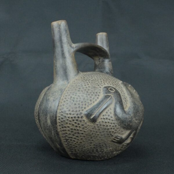 Pre Columbian Moche Black Ceramic Bottle Ritual Artifact Peru - Imagen 4