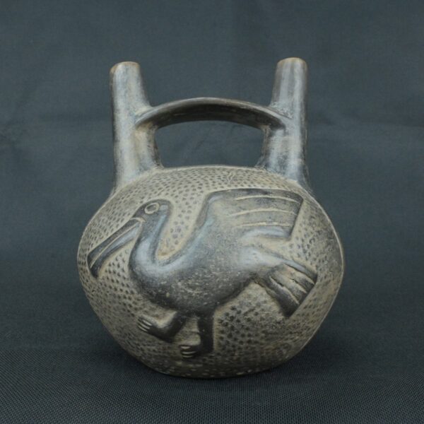Pre Columbian Moche Black Ceramic Bottle Ritual Artifact Peru - Imagen 5