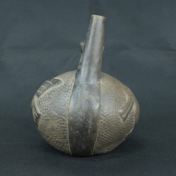 Pre Columbian Moche Black Ceramic Bottle Ritual Artifact Peru - Imagen 7