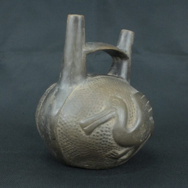 Pre Columbian Moche Black Ceramic Bottle Ritual Artifact Peru - Imagen 8