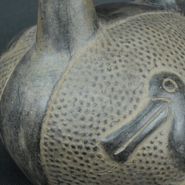 Pre Columbian Moche Black Ceramic Bottle Ritual Artifact Peru - Imagen 14