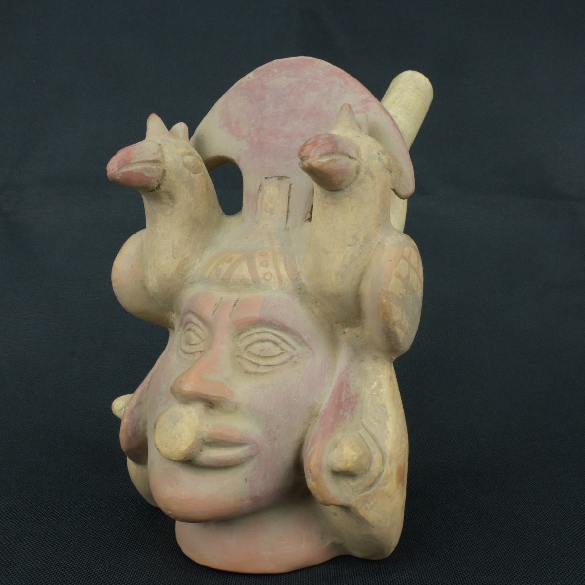 DSC_0168 Pre Columbian Moche Ceramic Head Bottle Ceremonial Artifact - Imagen 1