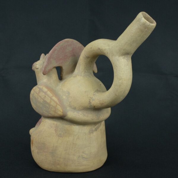 Pre Columbian Moche Ceramic Head Bottle Ceremonial Artifact - Imagen 3
