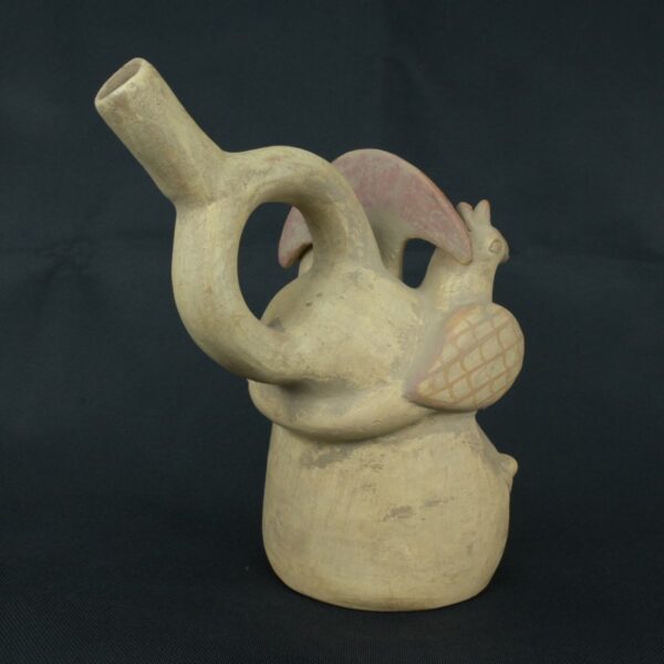 Pre Columbian Moche Ceramic Head Bottle Ceremonial Artifact - Imagen 5