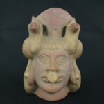 Pre Columbian Moche Ceramic Head Bottle Ceremonial Artifact - Imagen 8
