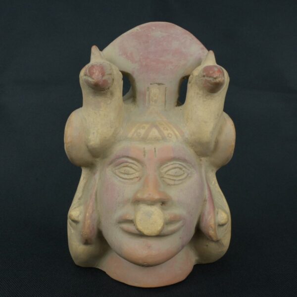 Pre Columbian Moche Ceramic Head Bottle Ceremonial Artifact - Imagen 8