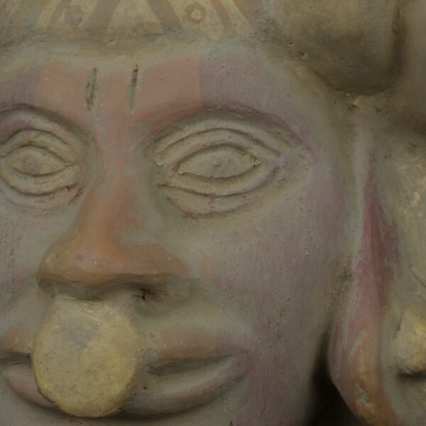 Pre Columbian Moche Ceramic Head Bottle Ceremonial Artifact - Imagen 12