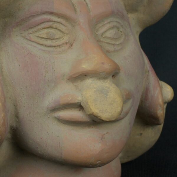 Pre Columbian Moche Ceramic Head Bottle Ceremonial Artifact - Imagen 17