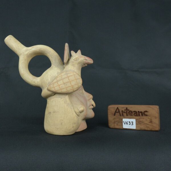 Pre Columbian Moche Ceramic Head Bottle Ceremonial Artifact - Imagen 19