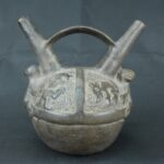 Pre Columbian Chimu Ceramic Ritual Bottle with Stepped Handle