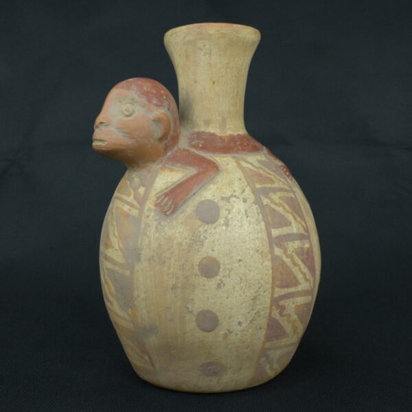 Pre Columbian Moche Ceramic Vessel Ritual Artifact with Monkey Design - Imagen 8