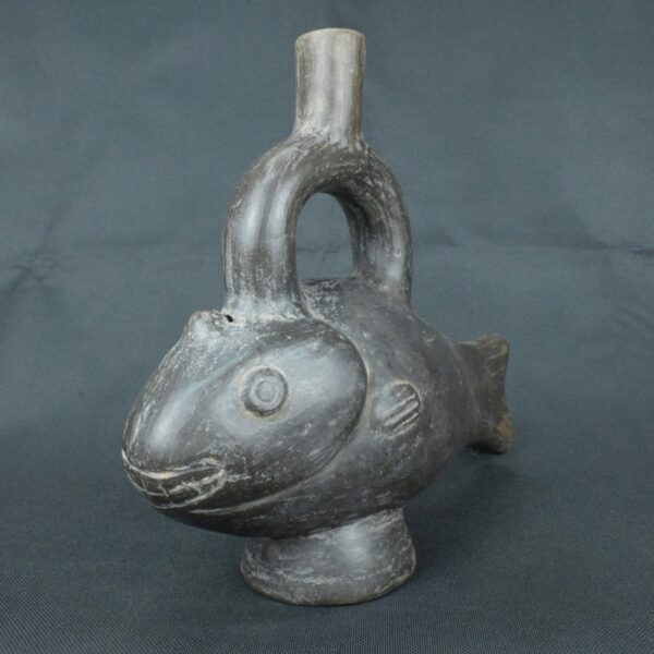 Pre Columbian Moche Ceramic Fish Vessel Ritual Artifact Peru - Imagen 8