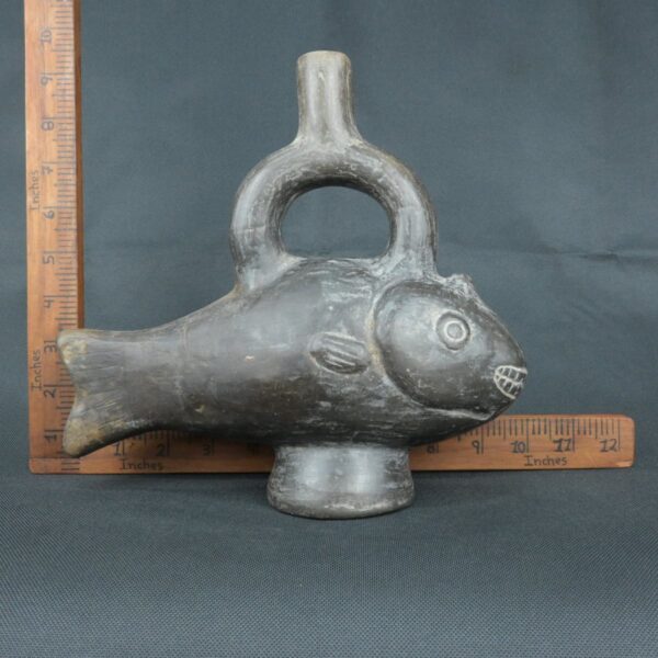 Pre Columbian Moche Ceramic Fish Vessel Ritual Artifact Peru - Imagen 22