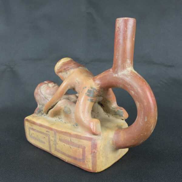 Pre Columbian Moche Ceramic Erotic Bottle Ritual Artifact Peru Collectible - Imagen 2