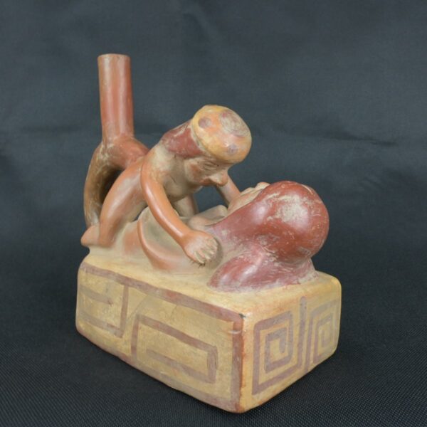 Pre Columbian Moche Ceramic Erotic Bottle Ritual Artifact Peru Collectible - Imagen 6