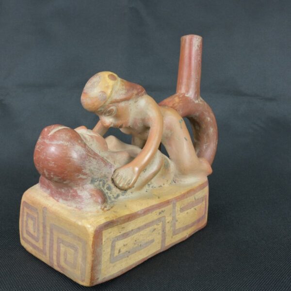 Pre Columbian Moche Ceramic Erotic Bottle Ritual Artifact Peru Collectible - Imagen 8