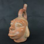 Pre Columbian Moche Ceramic Head Bottle Ritual Artifact Peru Collectible