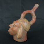 Pre Columbian Moche Ceramic Head Bottle Ritual Artifact Peru Collectible - Imagen 2