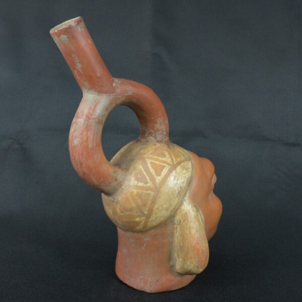 Pre Columbian Moche Ceramic Head Bottle Ritual Artifact Peru Collectible - Imagen 5