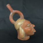 Pre Columbian Moche Ceramic Head Bottle Ritual Artifact Peru Collectible - Imagen 6