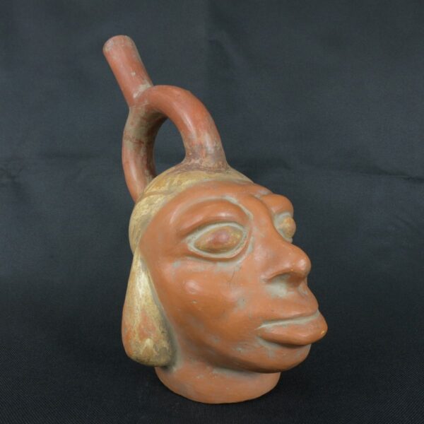 Pre Columbian Moche Ceramic Head Bottle Ritual Artifact Peru Collectible - Imagen 7