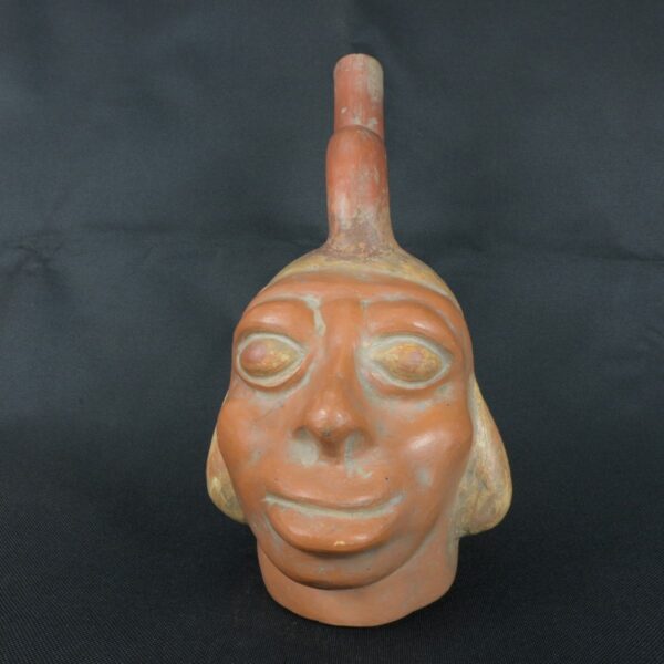 Pre Columbian Moche Ceramic Head Bottle Ritual Artifact Peru Collectible - Imagen 8