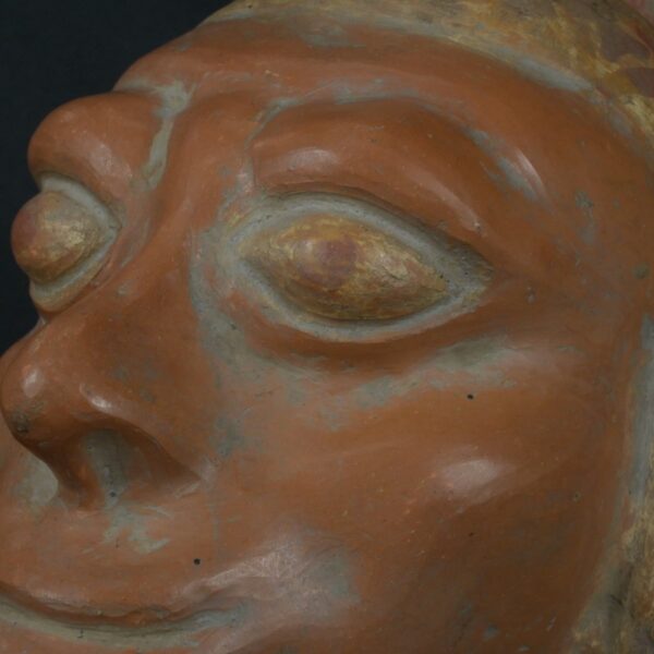 Pre Columbian Moche Ceramic Head Bottle Ritual Artifact Peru Collectible - Imagen 12