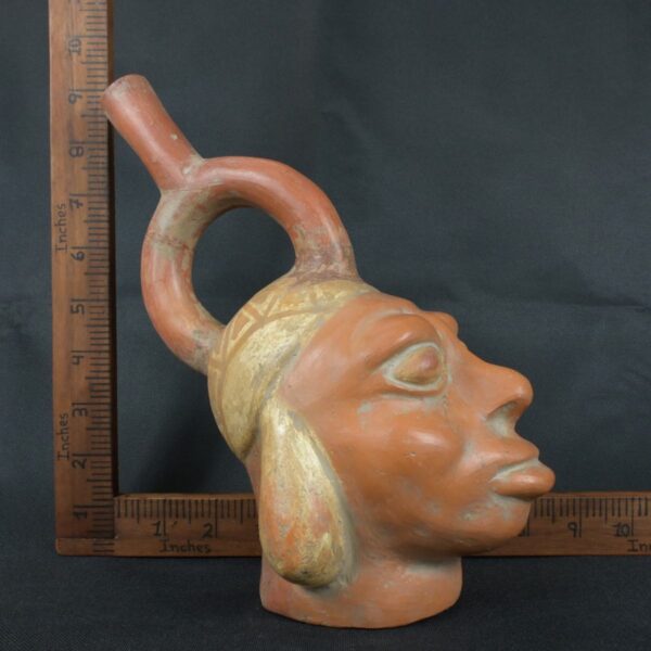 Pre Columbian Moche Ceramic Head Bottle Ritual Artifact Peru Collectible - Imagen 19