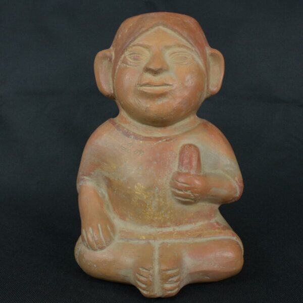 Pre Columbian Moche Ceramic Seated Figure Ritual Vessel - Imagen 8