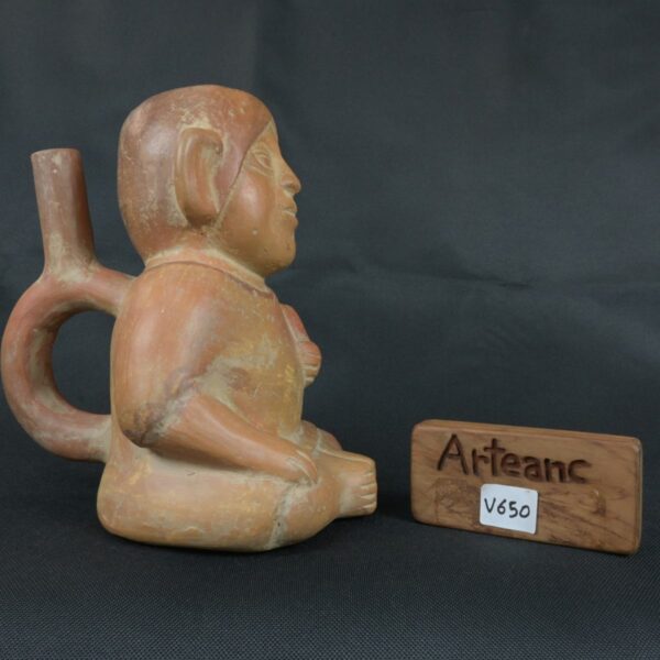 Pre Columbian Moche Ceramic Seated Figure Ritual Vessel - Imagen 21
