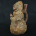 Pre Columbian Moche Ceramic Bottle Warrior Ritual Artifact Peru