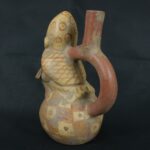 Pre Columbian Moche Ceramic Bottle Warrior Ritual Artifact Peru - Imagen 3