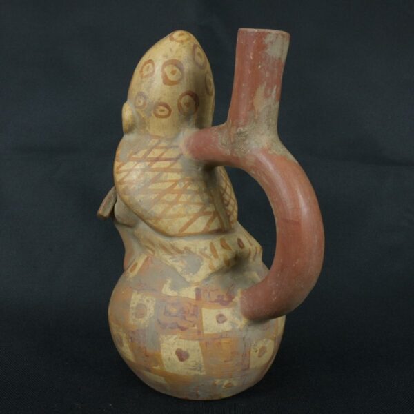 Pre Columbian Moche Ceramic Bottle Warrior Ritual Artifact Peru - Imagen 3
