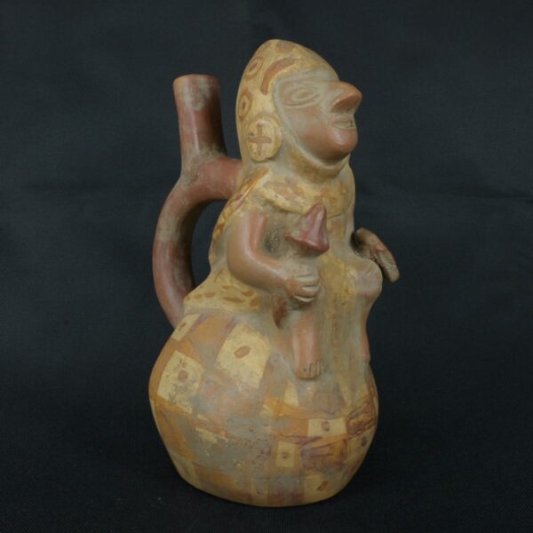 Pre Columbian Moche Ceramic Bottle Warrior Ritual Artifact Peru - Imagen 7