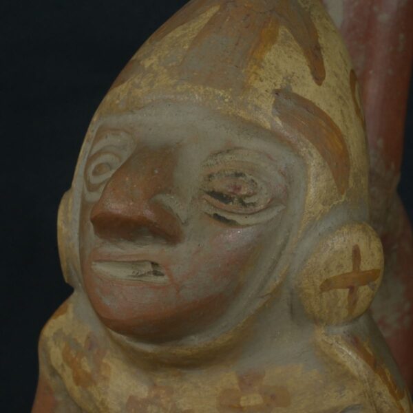 Pre Columbian Moche Ceramic Bottle Warrior Ritual Artifact Peru - Imagen 12