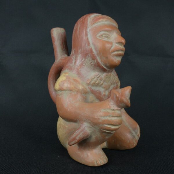 Pre Columbian Moche Ceramic Warrior Vessel Ritual Artifact Peru - Imagen 7