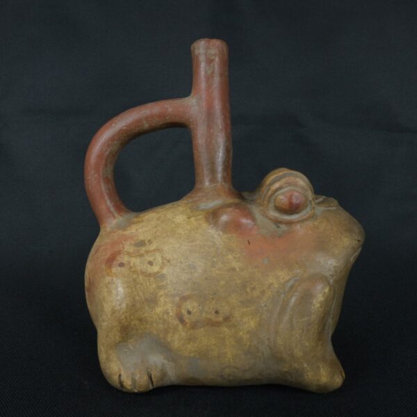 Pre Columbian Moche Ceramic Frog Bottle Ancient Andean Artifact Peru - Imagen 5