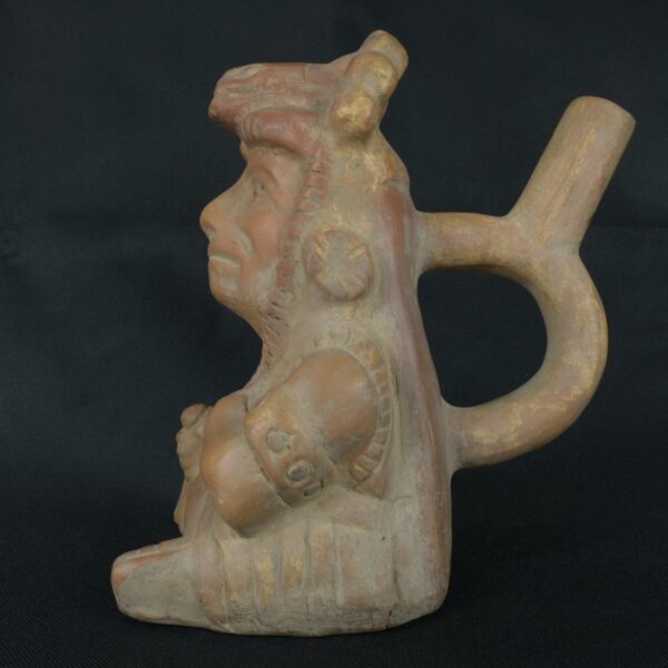 Pre Columbian Moche Ceramic Warrior Bottle Ritual Artifact Collectible - Imagen 2