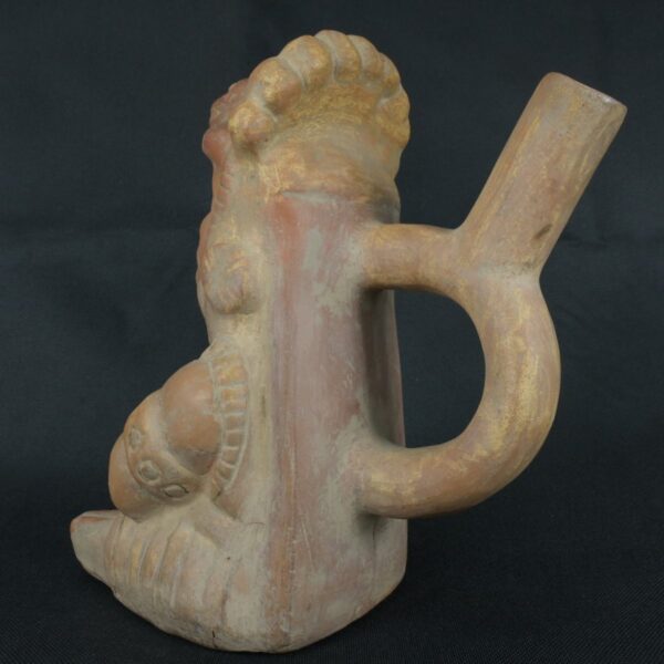 Pre Columbian Moche Ceramic Warrior Bottle Ritual Artifact Collectible - Imagen 3