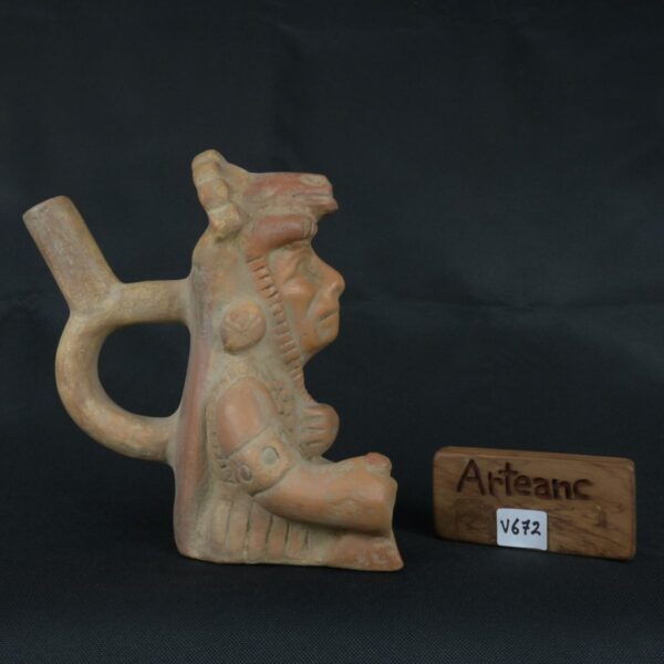 Pre Columbian Moche Ceramic Warrior Bottle Ritual Artifact Collectible - Imagen 20