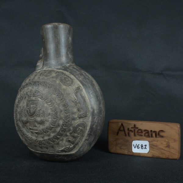Pre Columbian Moche Black Ceramic Vessel Ritual Artifact Peru - Imagen 16